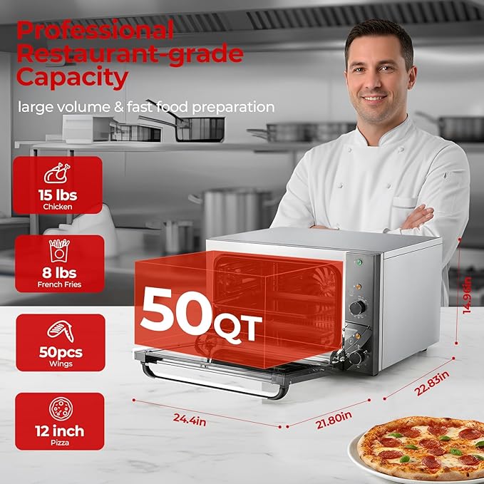 FOHERE Commercial Convection Oven - 50 Qt Large Capacity Electric Oven for Restaurant/Cafe/Food Industry, Black