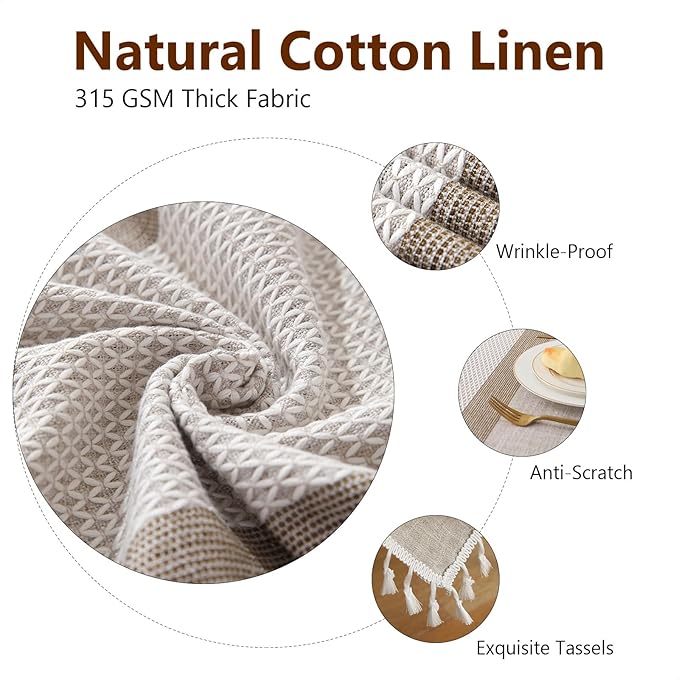 Deep Dream Table Cloth Rectangle Table, Rustic Waterproof Cotton Linen Tablecloths, Wrinkle Free Farmhouse Style Table Cloths for Parties, Kitchen Dining, Holiday, 55''x140'',12-14 Seats