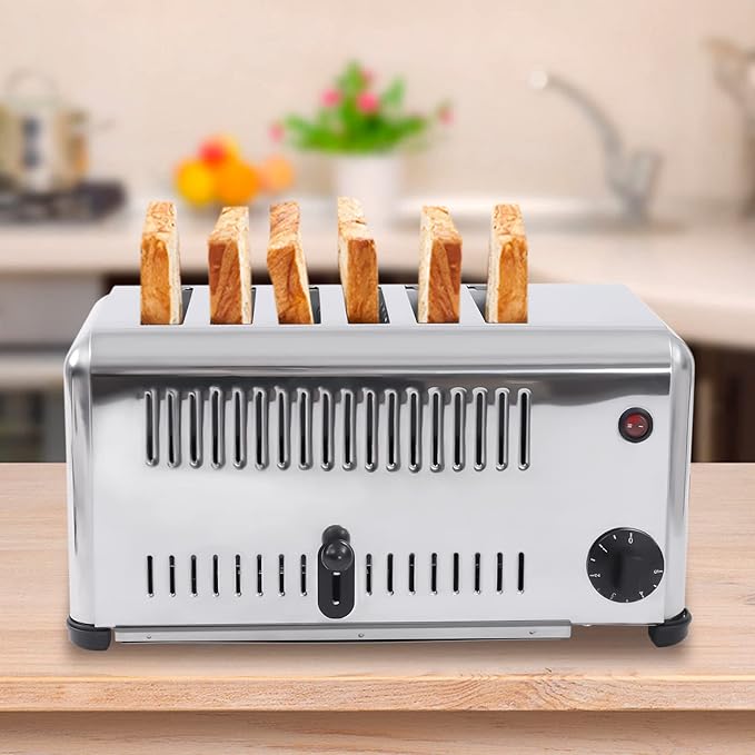 Toaster, 1680w 110v Countertop Electric Baking Machine Stainless Steel Commercial Toaster 2 Modes Toasters 6 Slice Bread Toasters with Anti-Slip Feet for Baking Various Toast Types