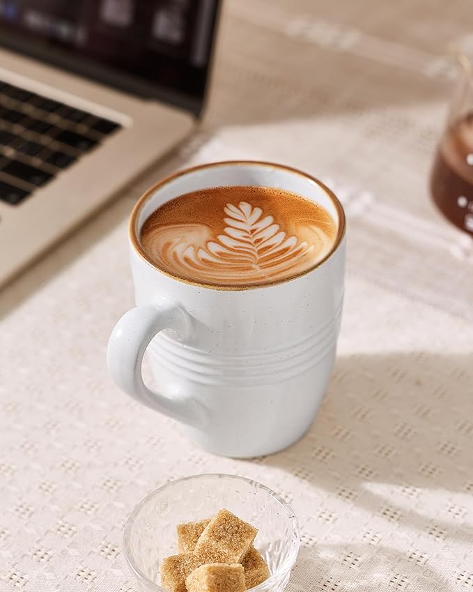 famiware Jupiter Coffee Mugs Set of 6, 13 oz Coffee Mug, Microwave and Dishwasher Safe, Coffee Cups with Handle for Coffee, Tea, Cocoa, Milk, White