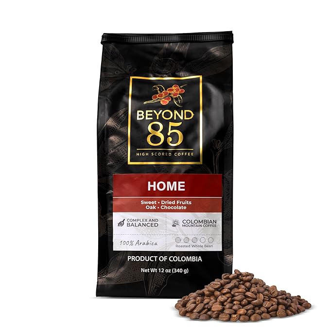 BEYOND 85 COFFEE, Home, Colombian Coffee, Premium Quality, Medium Roast, Sweet Notes & Floral Aroma, Whole Bean, 12 OZ
