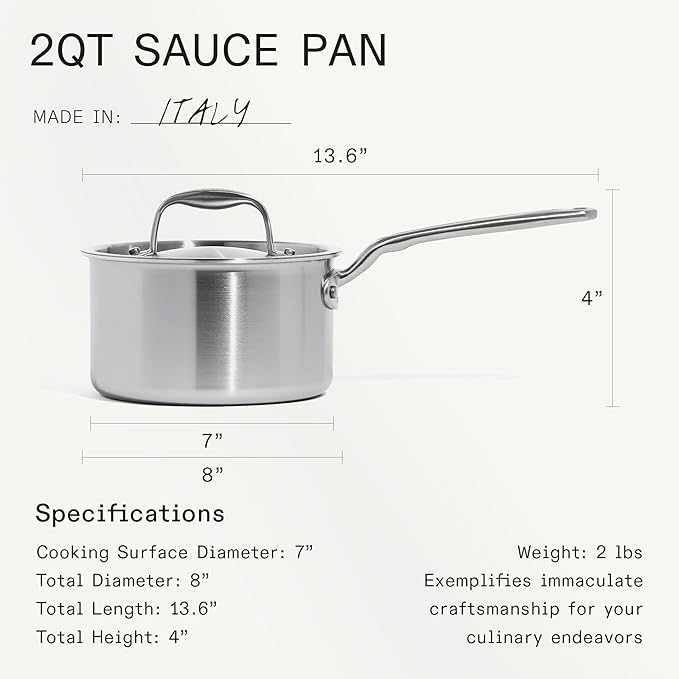 Made In Cookware - 6 Piece Stainless Saucepan Set - 5 Ply Clad - Includes Stainless Steel Saucepans and Saucier with Lid - Professional Cookware - Crafted in Italy