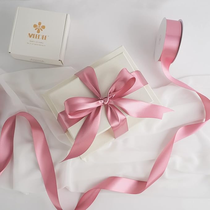 MEEDEE Mauve Rosy Satin Ribbon 1-1/2 Inch Rose Pink Ribbon Lux Double Faced Satin Ribbons by 50 Yards Pink Polyester Satin Ribbons for Crafts, Weddings, Flower Bouquet, Holiday Decorating