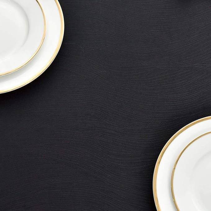 maxmill Jacquard Tablecloth Swirl Design Spillproof Wrinkle Free Heavy Weight Soft Table Cloth Decorative Fabric Table Cover for Outdoor and Indoor Use Oblong 60 x 120 Inch Black