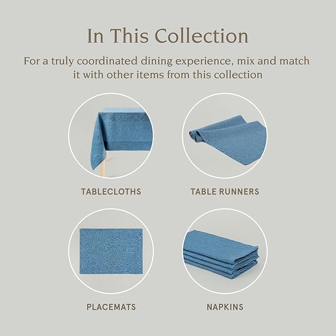 Over&Back 100%-Linen Woven Tablecloth - Colorful Dining Room Table Cover - Mitered Corner Hems - Machine Washable - Kitchen and Home Decor - Blue - 70x90
