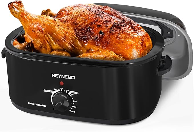 22 Quart Electric Roaster Oven, Turkey Roaster with Viewing & Self-basting Lid, Stainless Steel Turkey Roaster Oven, Black