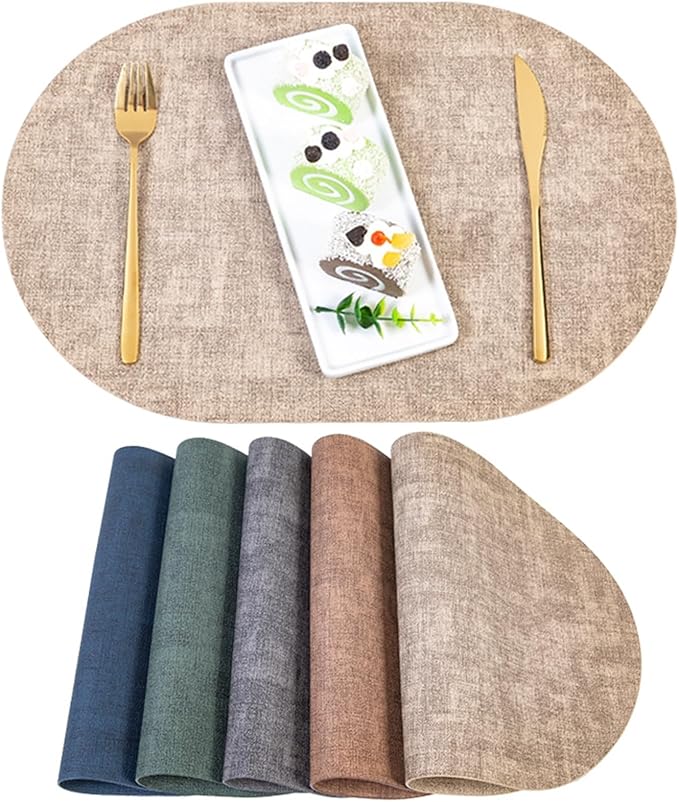 Placemats for Table Leather Western Table Mat Oil-Proof Hotel Home Dining Plate Mat Non-Slip Heat Insulation Pad(Apricot)
