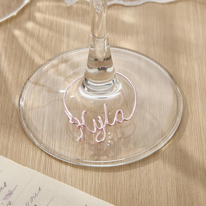 Wine Glass Charms Personalized for Wedding, Bridal Shower, Baby Shower, Retirement or Engaged Party - Custom Name Drink Tag for Champagne Stem Glass - Bachelorette Party Favors for Girls Weekend Trip