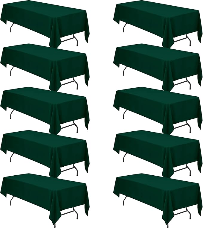 BRILLMAX 10 Pack Hunter Green Tablecloths 60 x 126 Inch for 8ft Rectangle Tables - 150 GSM Polyester Fabric, 15" Standard Drop, Water, Stain & Wrinkle Resistant Cloth Cover for Wedding Dining Buffet