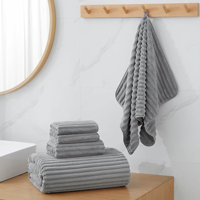 Extra Large Bath Towel Set of 6 (40"x80"),Oversized Bath Sheet Super Soft Highly Absorbent Microfibers Quick Dry Luxury Shower Towel for Bathroom Spa Gym Hotel Yoga (Gray, 6Piece)