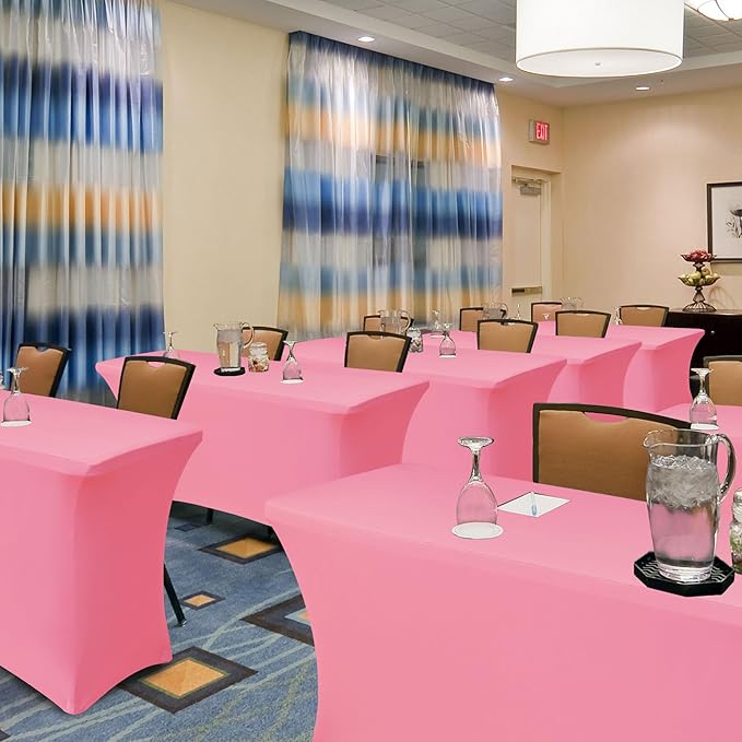 Spandex Table Cloths for 8 Foot Rectangle Tables-6 Pack Fitted Stretch Pink Table Covers-Elastic Folding Tablecloths for Party, Vendor Booth Display, Banquet Buffet Event, Craft Trade Show