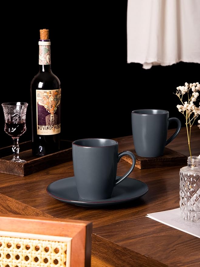 famiware Venus Coffee Mugs for 6, 14 oz Mug Set, Dringking Cup with Handle for Coffee, Tea, Cocoa, Milk, Charcoal