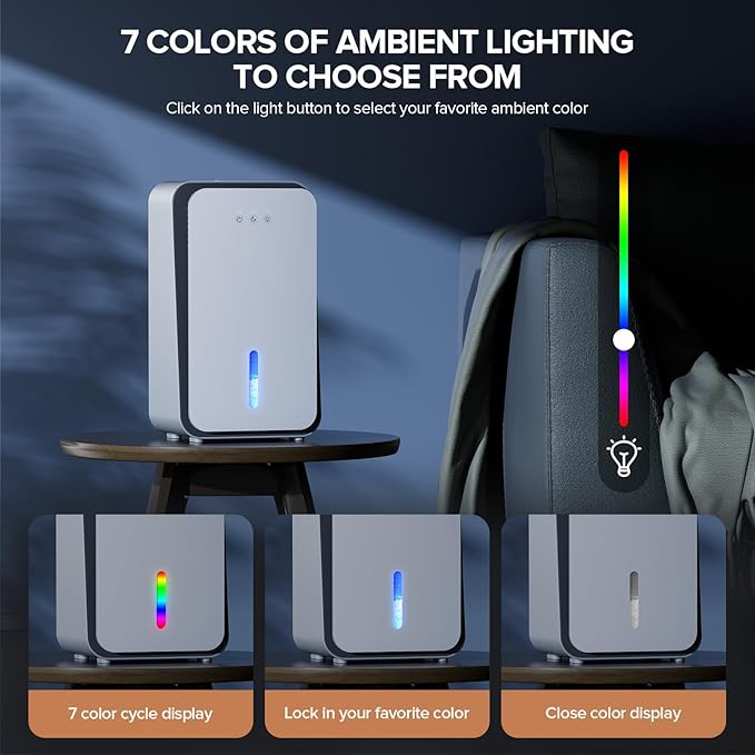 Dehumidifier for Home,1000 sq.ft Dehumidifier for Basement Bathroom Bedroom with Auto Shut Off, Built-in Aromatherapy Diffuser,7 Colors LED Light, Quiet Dehumidifiers with Sleep Mode(CS08-Ivory)