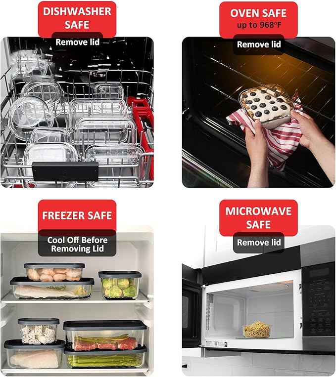 EATEX 12 Pack Glass Meal Prep Containers with Grooved Base, 12 Stackable BPA Free Glass Storage Containers with Lids for Lunch, Pantry, and Kitchen - Microwave, Dishwasher Freezer & Oven Safe - Sage