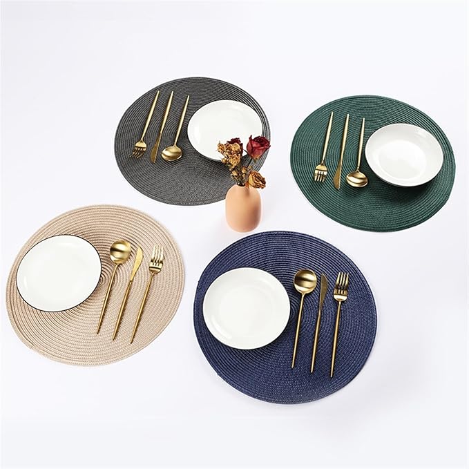 4PCS Round Woven Non-Slip Kitchen Placemat Non Slip Table Mat Kitchen Accessories Decoration Home Pad Coaster(Coffee Color)