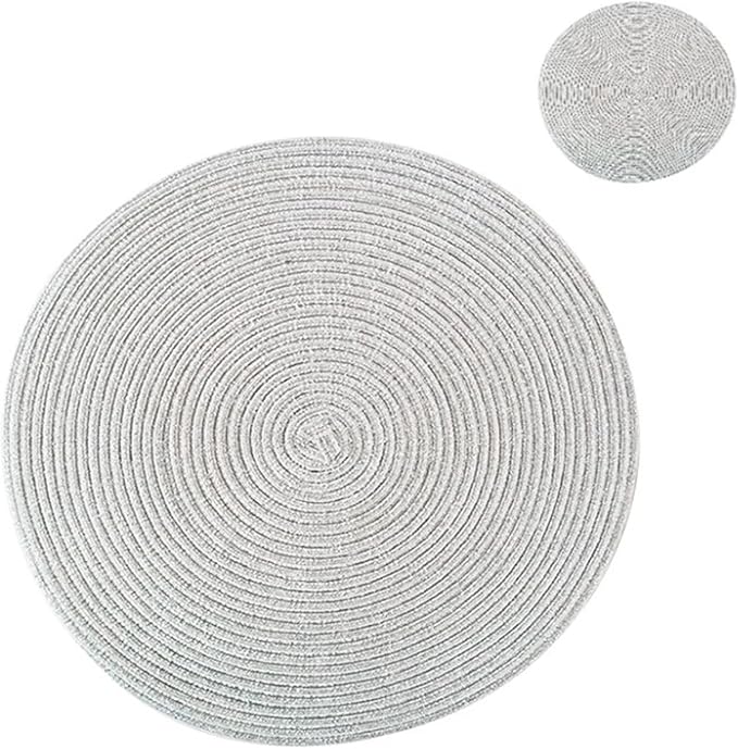 Farmhouse Braided Woven Placemats and Coasters Set Non-Slip Indoor Outdoor Coffee Kitchen Dining Table Mats(WP Silver,1 Set)