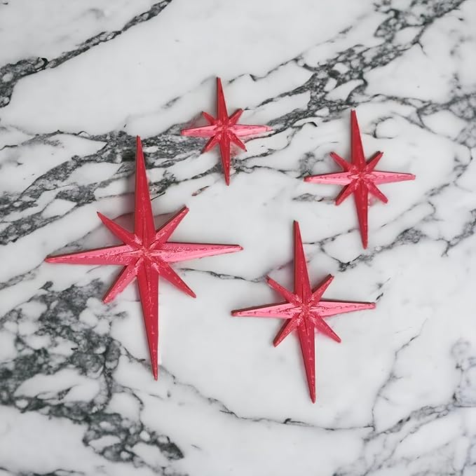 Midcentury Modern Vintage Style Atomic Star Bursts Fridge Magnets Art Refrigerator Kitchen Décor 1960s Retro Stars 50s Home Office MCM (Metallic Pink)