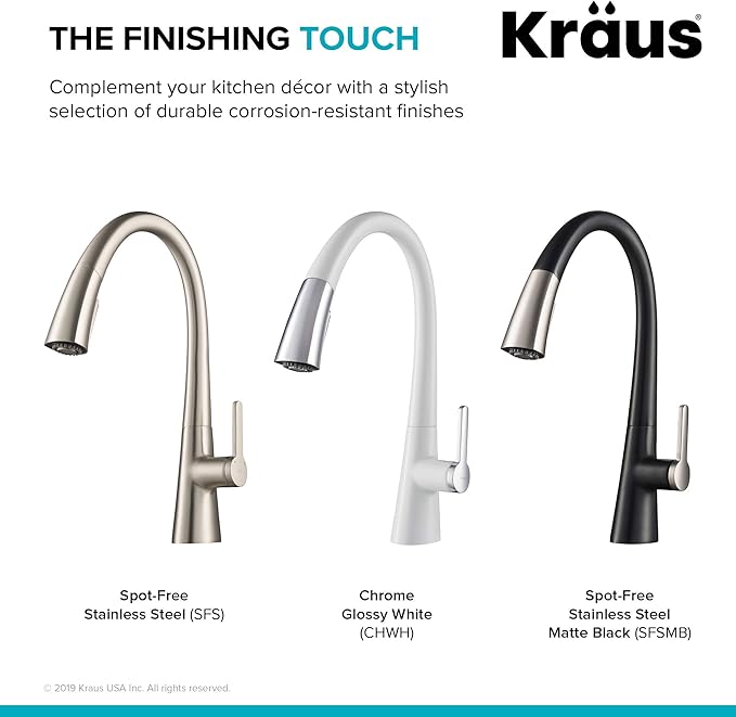 Kraus KPF-1673SFSMB Nolen Dual Function Pull, Faucets for Kitchen Sinks, Single-Handle, 16 3/8 Inch, Spot Free Stainless Steel/Matte Black