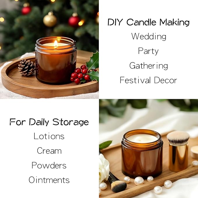 KEYWING 4 oz Candle Jars with Lids, 24 PCS Amber Glass Jars with Black Metal Lids, Round Candle Containers, Empty Jar for Candles Making, Powder, Liquid, Cream