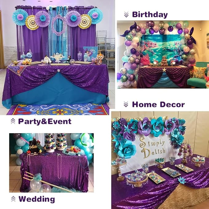 Eternal Beauty Purple Tablecloth, 90x156 Inch Sequin Rectangle Table Cover for Cake Dessert Exhibition Party Birthday Events