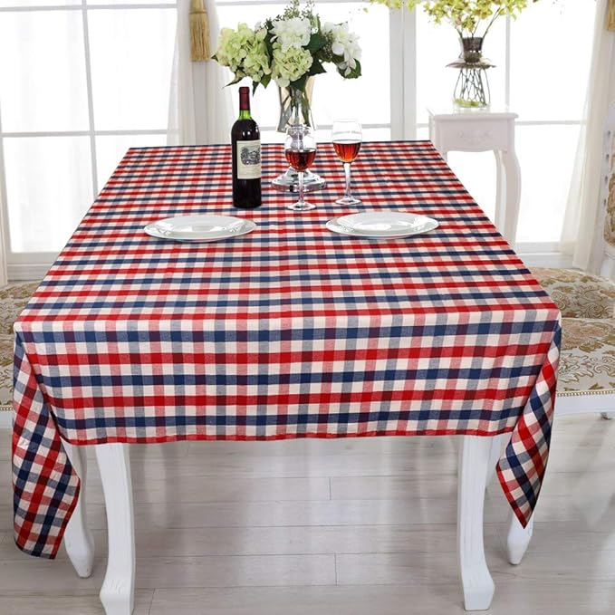 Urban Villa Tablecloth Buffalo Check Table Cloth Tabletop Cover Kitchen Dining Tablecloth 100% Cotton Parties Holiday Dinner Red/Blue/White Rectangle 60X84 Inches 6-8 Seats Table Cloth