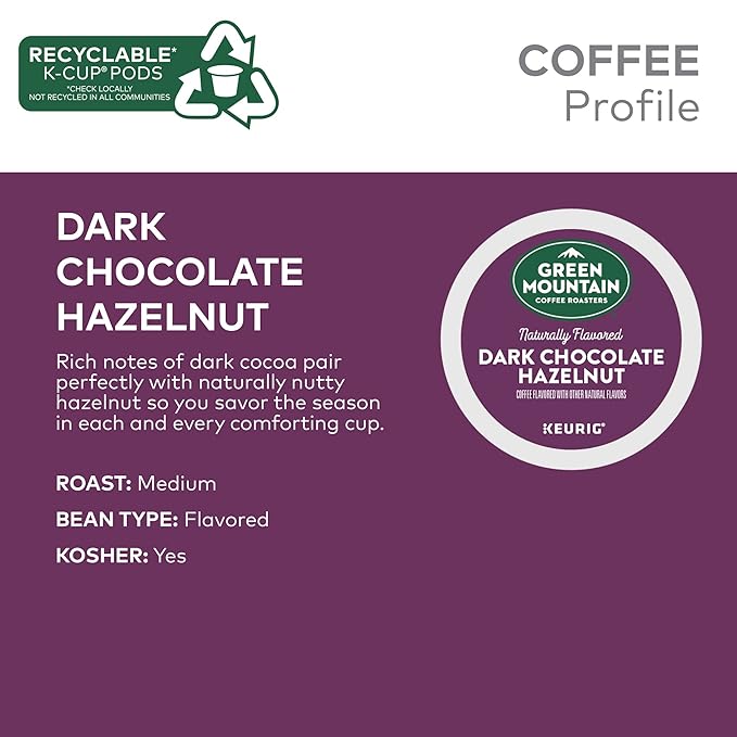 Green Mountain Coffee Roasters Dark Chocolate Hazelnut Coffee, Keurig Single Serve K-Cup Pods, 10 Count
