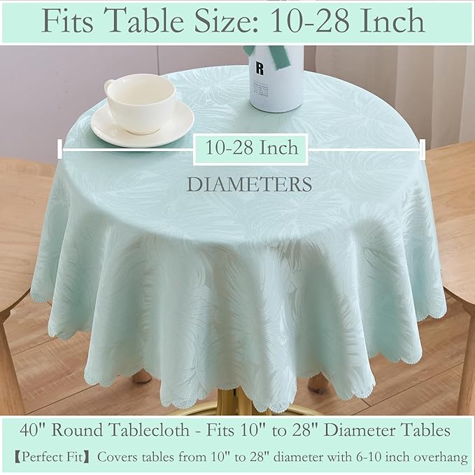 Round Tablecloth Aqua Jacquard Small 40 Inch Table Cloths Up to 26" Dia Tables Waterproof Washable Wrinkle Free Soft Fabric Table Cover Kitchen Dinner Decor Talking Coffee Bar