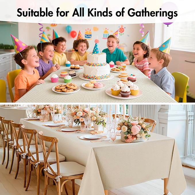 MIULEE Natural Beige Linen Cotton Table Cloth Rectangle Tablecloth Spring Waterproof Spillproof Cross-Star Textured Table Cltoth Decorative Farmhouse Style for Dining Party Weddings 60x104 Inch