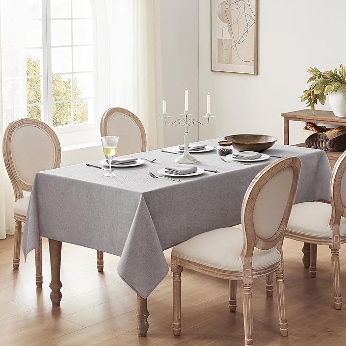 Softalker Rectangular Table Cloth 60x120 inch Grey Linen Textured Tablecloth Outdoor Waterproof, Stain and Wrinkle Resistant, Extra Lang Table Cloths for 6/8 Foot Rectangle Large Tables Decor Garden