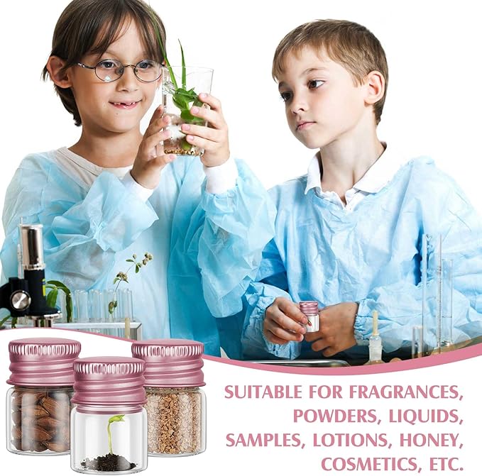Tessco for you 200 Pcs 5 ml Mini Glass Bottles with Aluminum Cap Tiny Jars Mini Glass Jars Small Clear Vials with Screw Caps Tiny Containers for DIY Craft Storage (Rose Gold)