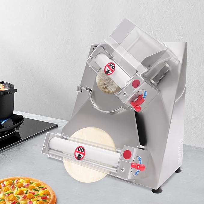 Pizza Dough Roller Sheeter, 4-12" Commercial Electric Automatic Pizza Press Making Rolling Machine Stainless Steel Adjustable Thickness Dough Machine for Noodle Pizza Bread Pasta Maker