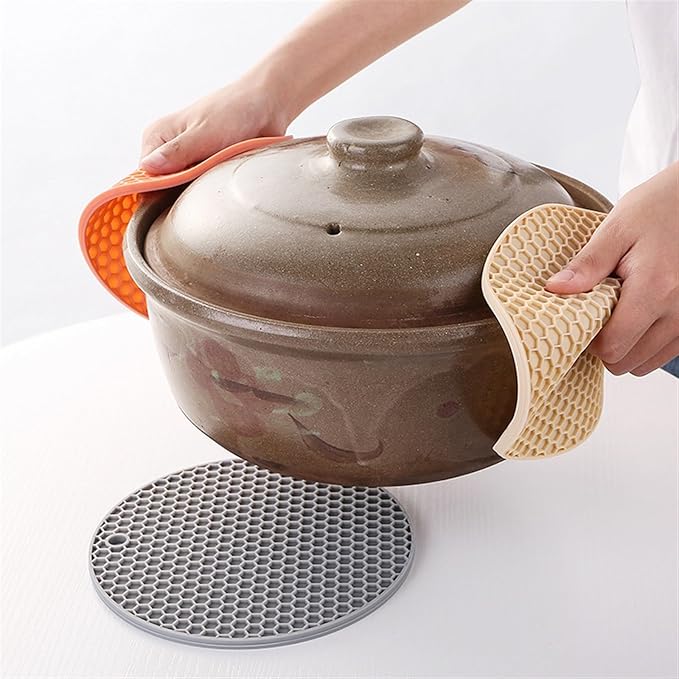 Silicone Mat Coaster Food Grade Material Placemat Non-Slip Table Mat Kitchen Accessories Gadgets Round Cup Mat 4pcs(C,18cm x 18cm(7.09in))