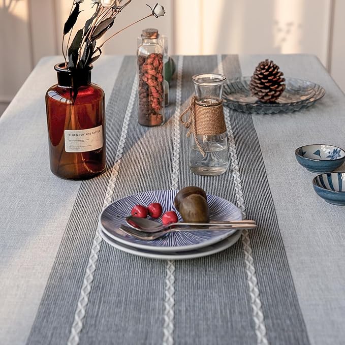 Deep Dream Tablecloth, Embroidered Waterproof Table Cloth Cotton Linen Wrinkle Free Anti-Fading Tablecloths Washable Dust-Proof Table Cover for Kitchen Dinning Party Christmas, 55 x 86 Inch - New Gray