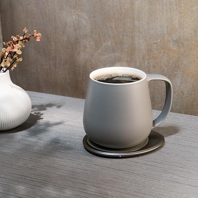 Ui+ Self-Heating Mug Set – Soft Gray | 18 fl oz / 532 mL Ceramic Coffee & Tea Mug Set with Heating Pad