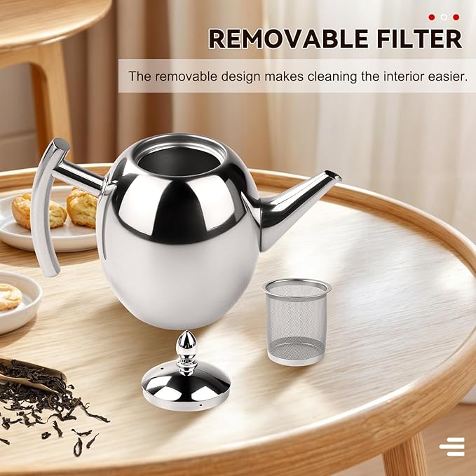 Jadeshay Tea Kettle, 1L Large Stainless Steel Teapot Coffee Pot with Removable Filter for Home, Hotel, Cafe, Bar, Restaurant