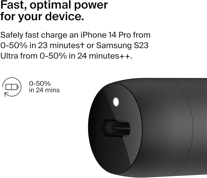 Belkin Boost↑Charge™ 30W Compact Fast Car Charger w/USB-C Power Delivery Port for iPhone 16, 16 Pro, 15, 15 Pro, Galaxy S25, S24, Note, Pixel 9 & More - Black