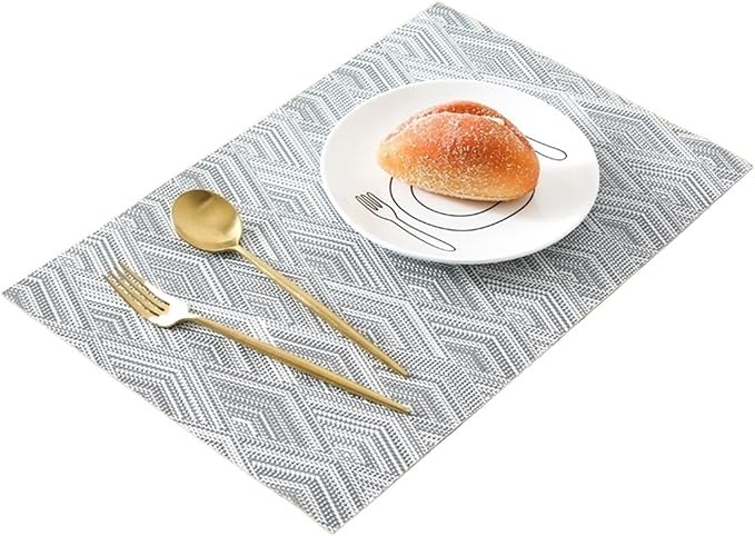 Heat- Placemats Set of 4 Stain Washable PVC Table Mats Kitchen Table mats for Dining Kitchen Table(Rhomb Grey,6 pcs 45x30cm)