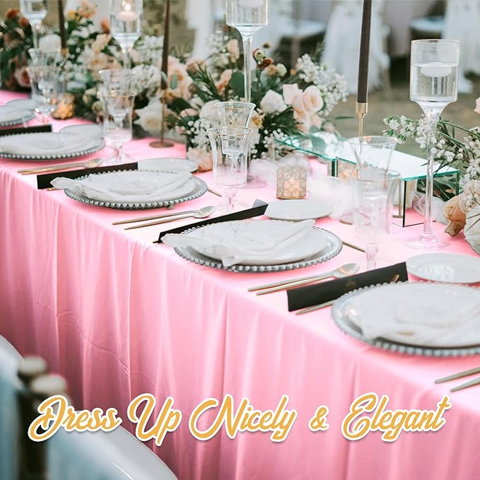 BRILLMAX 8 Pack Pink Tablecloths 60 x 126 Inch for 8ft Rectangle Tables - 150 GSM Polyester Fabric, 15" Standard Drop, Water, Stain & Wrinkle Resistant Cloth Cover for Wedding Banquet Dining Buffet
