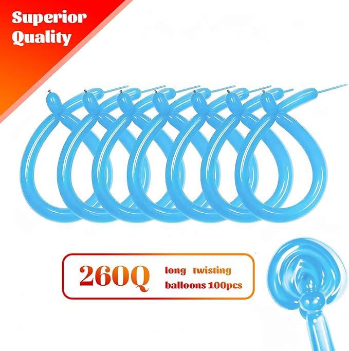 KAWKALSH 260 Light Blue Long Balloons for Balloon Garland Thickening Skinny Latex Twisting Animals Modeling Christmas Birthday Wedding Party Festival Decorations 100pcs