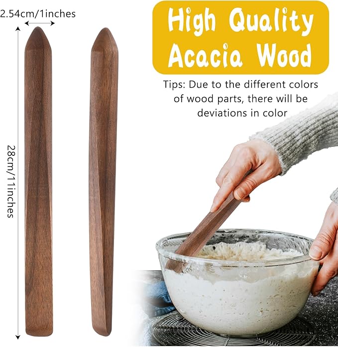 Hillban 2 Pcs 11 Inch Spurtle for Sourdough Stirring Stick Bread Mixing Stir Stick Bread Making Tools Paddle Wooden Dowel for Sourdough Spurtle Spatula Kitchen Cooking(Walnut)