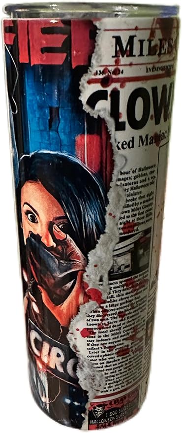 Killer Clown 20oz Double Insulated Stainless Steel Skinny Tumbler. Nelly's Custom Creations gifts for birthday, christmas, holidays for women, men and children