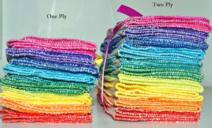 Gina's Soft Cloth Shop 2 Ply 11x12 Inches Unbleached Cotton Birdseye Paperless Towel Set of 10 Rainbow Edging - Proudly Made in the USA!