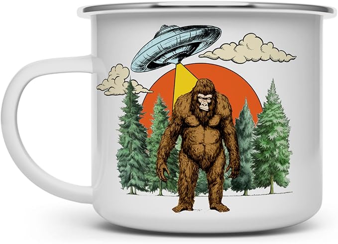 Loftipop Bigfoot Sasquatch UFO Alien Abduction Retro Campfire Mug, Outdoor Camping Coffee Cup, Paranormal Lover Gift (16oz)