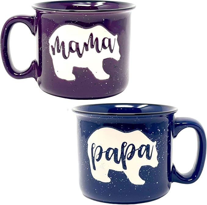 Mama Bear & Papa Bear 15 oz Coffee Mug Set - Cute Coffee Cup Gift Set for Men and Women - Unique Fun Gifts for Couples, Parents, Grandparents for Birthdays, Mother's Day, Father's Day, Christmas