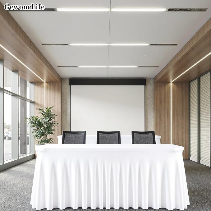 2 Pack White Rectangle Tablecloths, Washable Stretch Fitted Spandex Table Covers for 6FT Tables, Wrinkle-Free & Reusable Table Cloths,Ideal for Parties, Banquets, Wedding, Buffet,Events