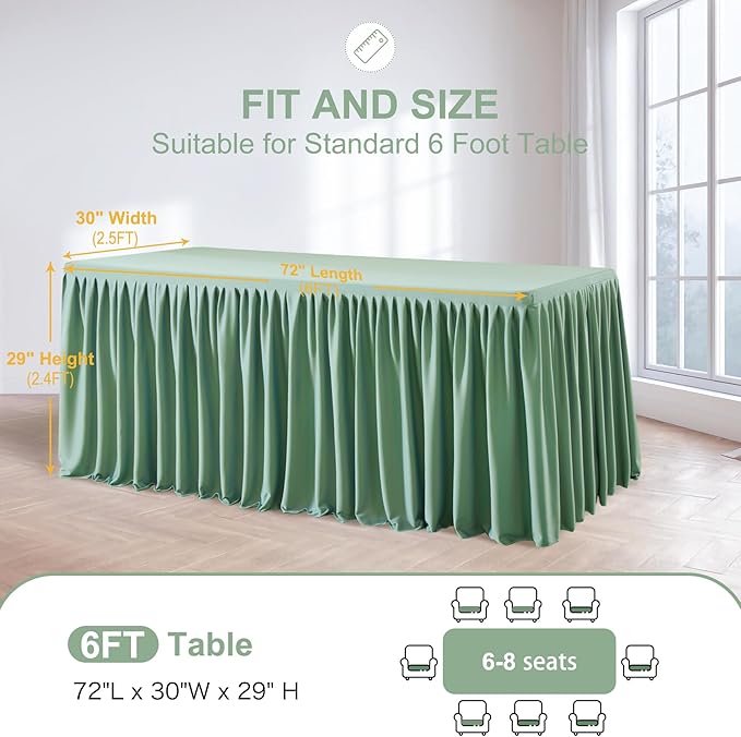 Wish Care 2 Pack Sage Green Rectangle Table Clothes for 6 Foot Tables, Polyester Fitted Tablecloths 6t Stretch Table Cover for Wedding, Birthday, Parties, Trade Show, Craft Show