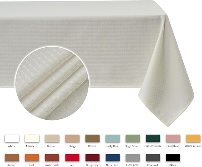 maxmill Rectangle Tablecloth Weaved Texture Design Water Resistant Wrinkle Free Spill-Proof, Soft Table Cloth for Dining Room Decoration, Banquet Parties Event Holiday Dinner, 52 x 84 Inch Ivory
