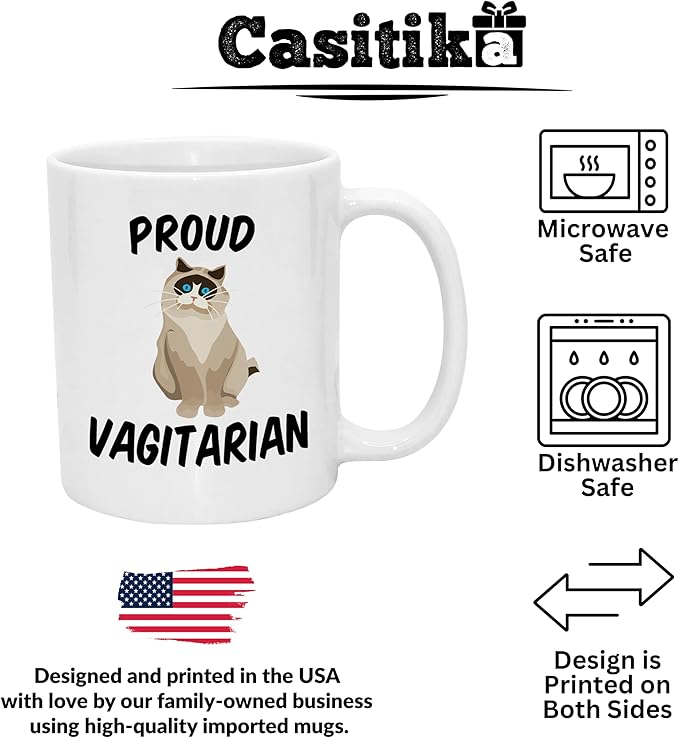 Casitika Funny LGBT Mugs. Proud Vagitarian 11 ounce Lesbian Coffee Mug. Cup Idea for Gay Girlfriend or Friend on Her Birthday or Anniversary. (White)