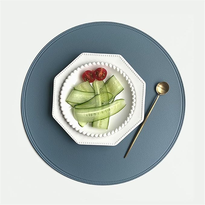 Round Leather Placemat for Dining Faux Large Non-Slip Insulation PU Place Mat for Kitchen of Home Waterproof(Red)