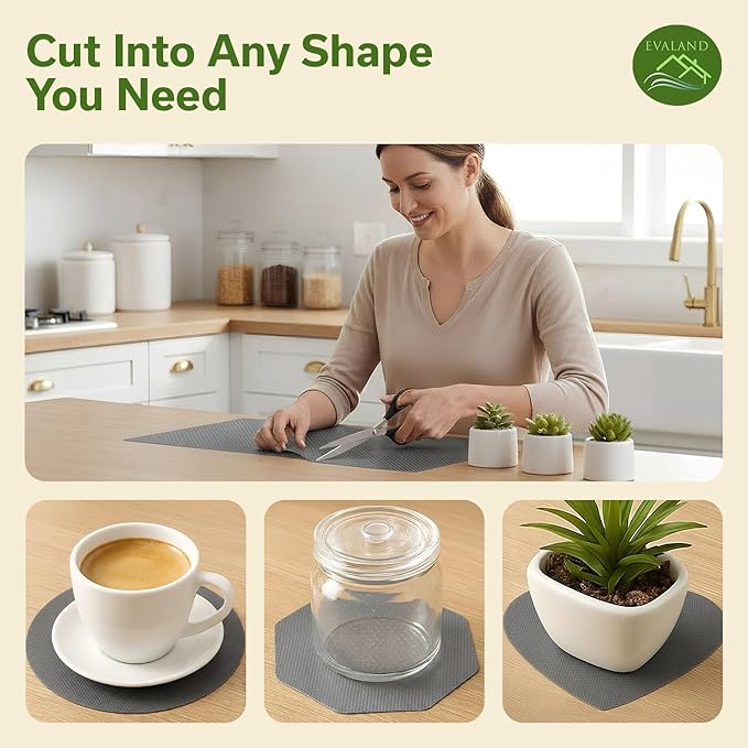 EVALAND Shelf Liners for Kitchen Cabinets Non-Adhesive 12" x 33 FT Gray Drawer Liner Non Slip, Washable Cabinet Liner, Waterproof Shelf Liners for Cabinets, Refrigerator Bathroom Pantry Cabinet Mat